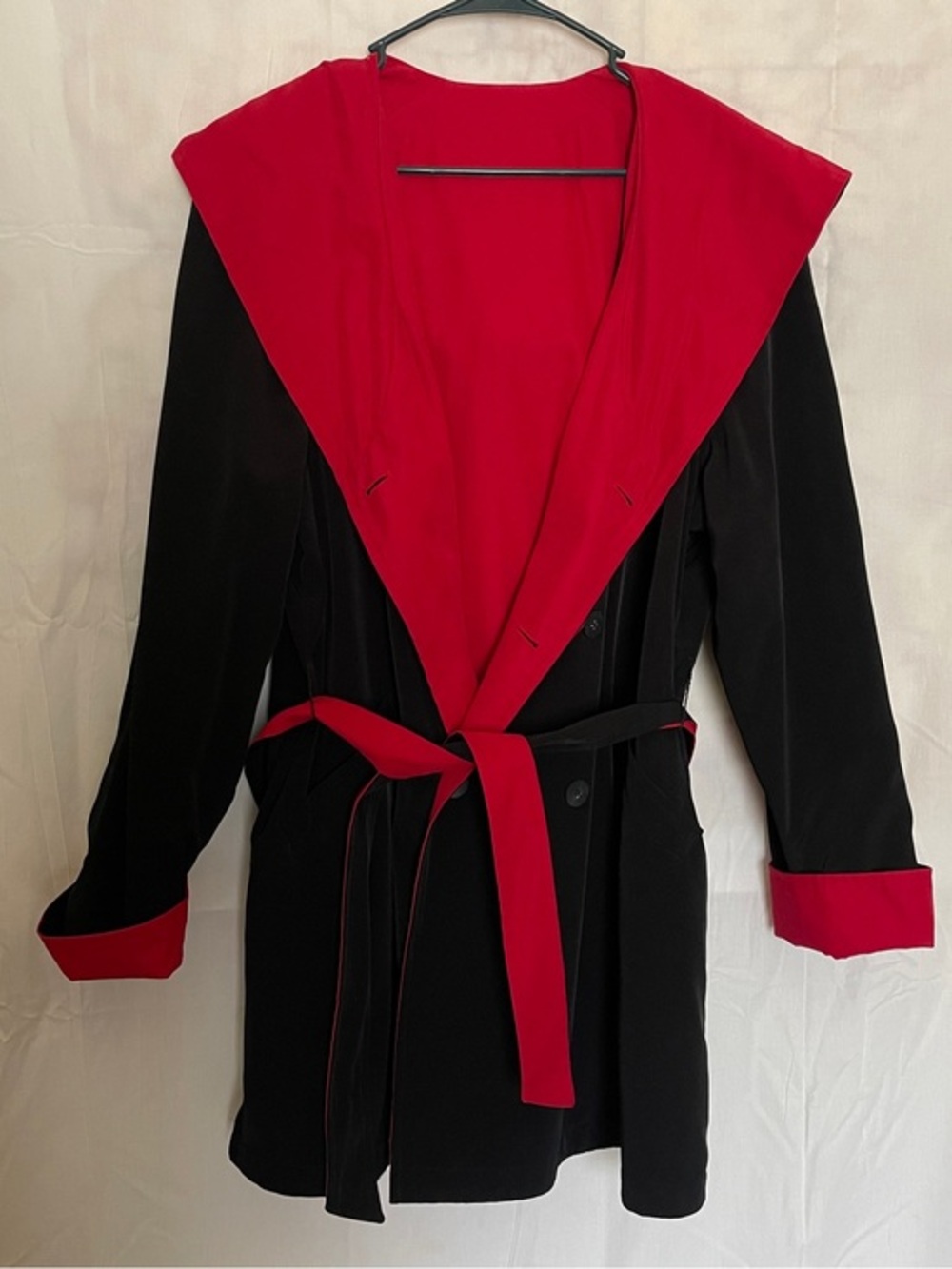 Vintage Pauline Trigere Utex Design Button-up Reversible Belted Trench Coat Sz L